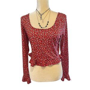 Iris long sleeve cropped red floral top, juniors Large